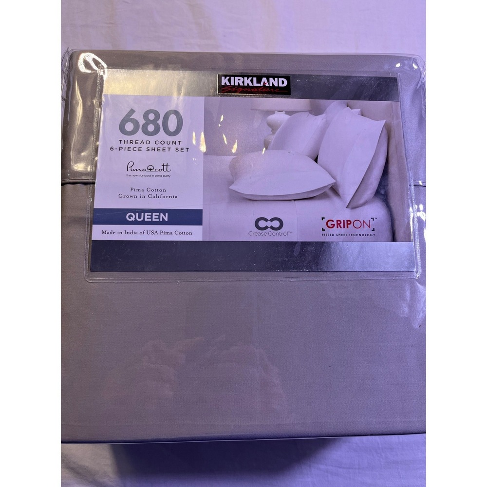 Kirkland Signature 6-Piece Set Queen Alloy Gray NEW 680 Thread Count Pima Cotton